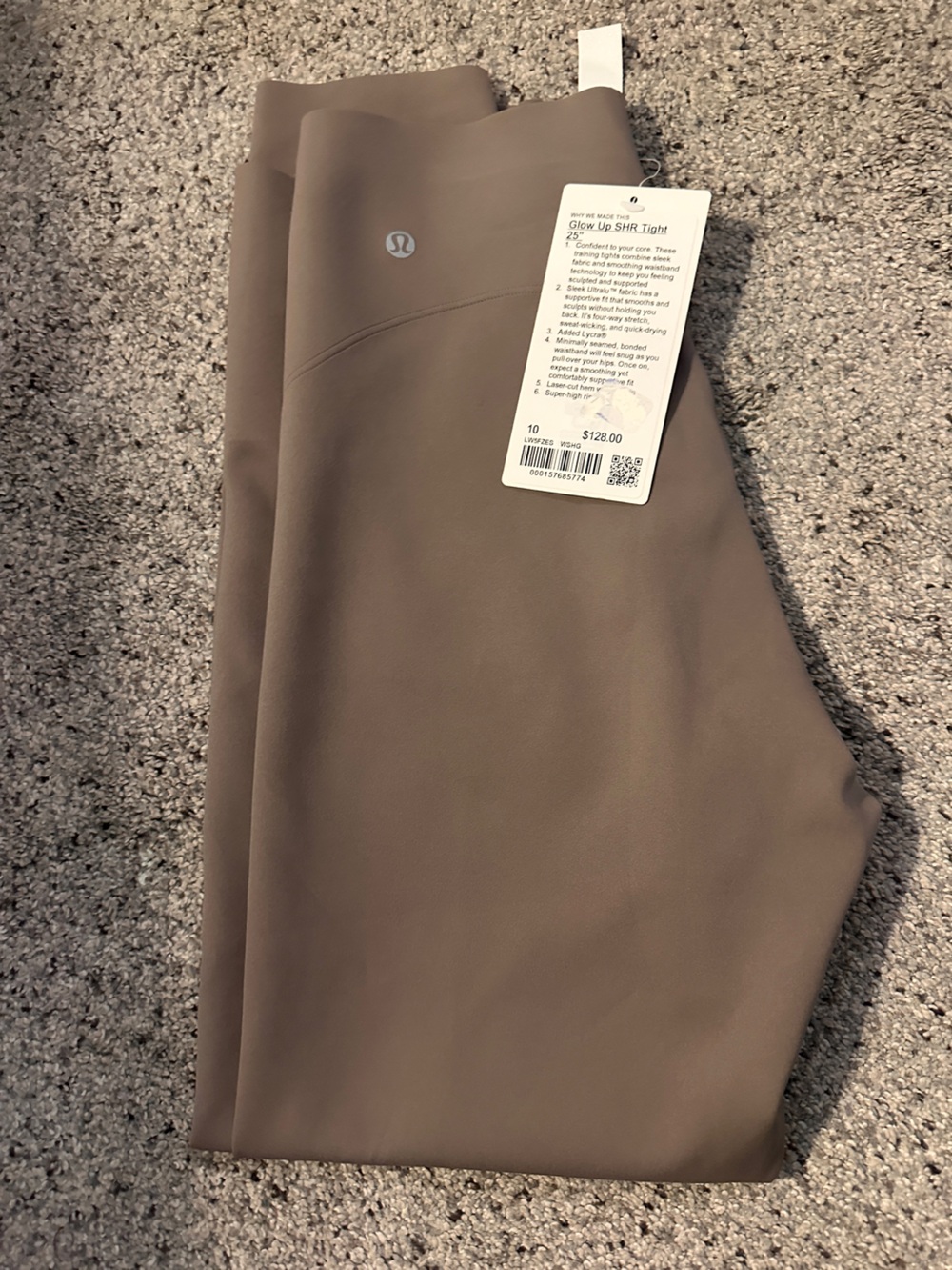 Lululemon Glow Up SHR Tight 25” Warm Ash Grey Size 10 NWT
